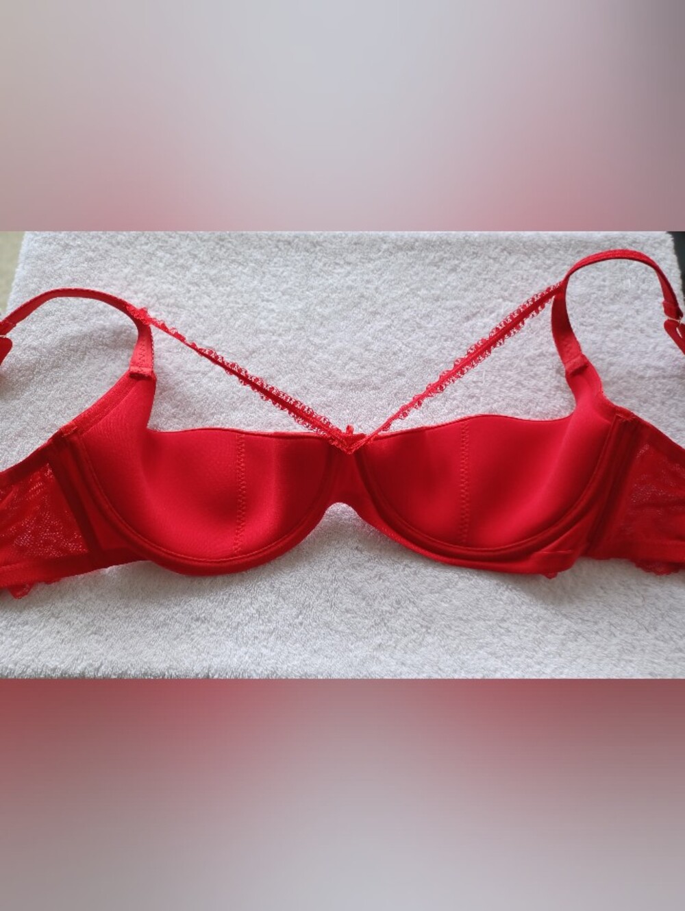 Savage X Fenty Sexy Satin Red Lace-Trim Underwire Bra, Size 42D - Picture 12 of 16
